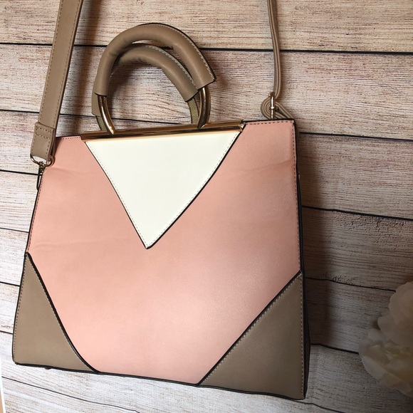 Pink & Tan Color Block Crossbody Purse - Picture 3 of 7